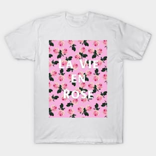 La Vie En Rose - scattered pink vintage roses on pink T-Shirt